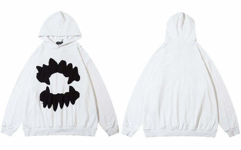 Coquette Aesthetic Acid Wash Hoodie with Fangs Applique - Y2K Fashion Statement