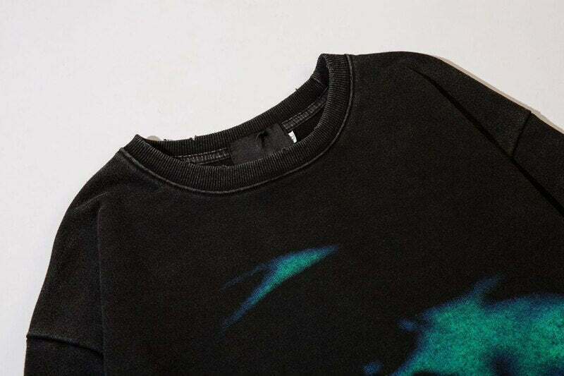 Coquette Aesthetic Acid Washed Sweatshirt with Shadow Graphic - Y2K Fashion Women's Clothing