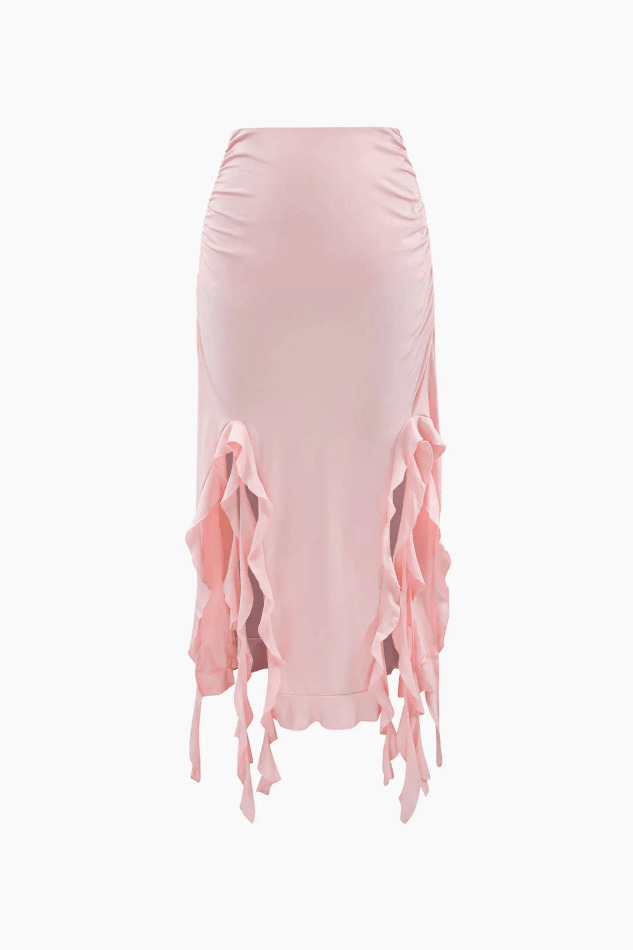 Coquette Aesthetic Asymmetric Tube Top & Ruffle Skirt Set