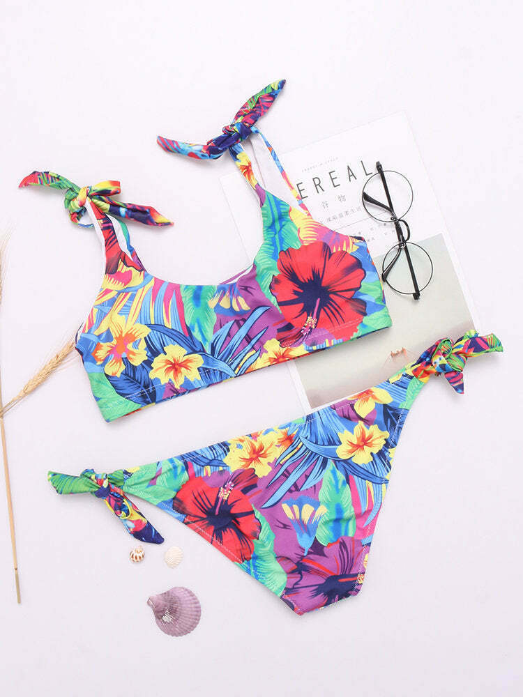 Coquette Aesthetic Backless Floral Bikini Swimsuit - Y2K Fashion Statement