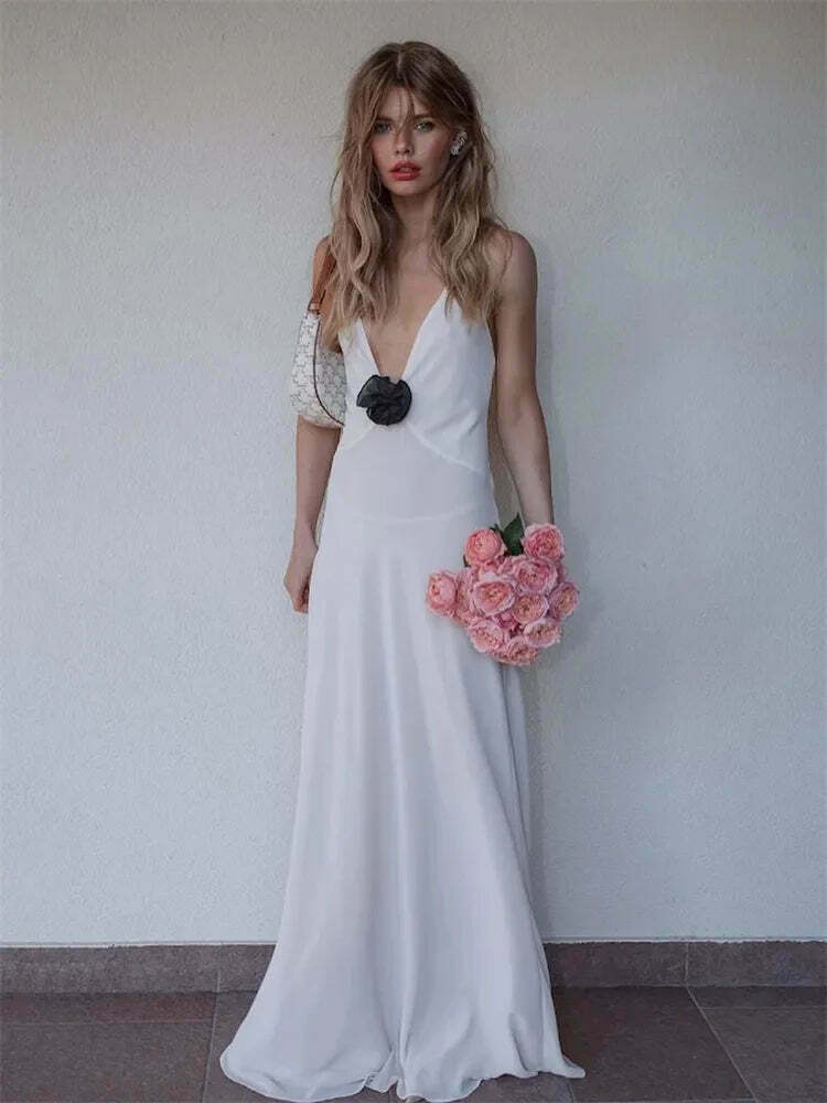Coquette Aesthetic Backless Slip Dress - Y2K Fashion for Women - Graceful Drift