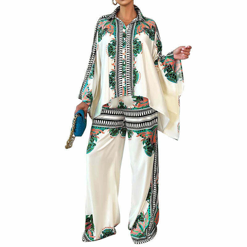 Coquette Aesthetic Bat Sleeve Top & Loose Trousers Two-Piece Suit