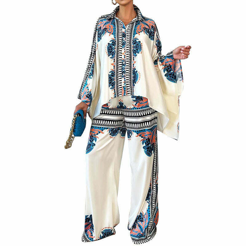 Coquette Aesthetic Bat Sleeve Top & Loose Trousers Two-Piece Suit