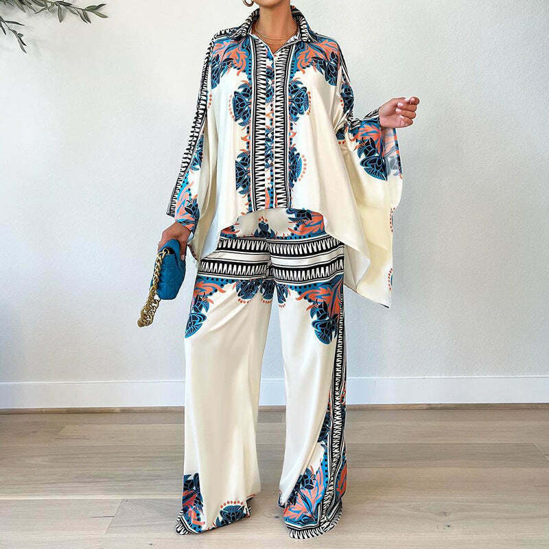 Coquette Aesthetic Bat Sleeve Top & Loose Trousers Two-Piece Suit
