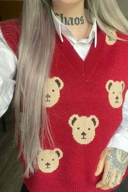 Coquette Aesthetic Bear Sweater Vest - Y2K Fashion for Women