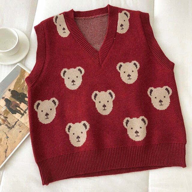 Coquette Aesthetic Bear Sweater Vest - Y2K Fashion for Women