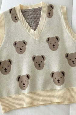 Coquette Aesthetic Bear Sweater Vest - Y2K Fashion for Women
