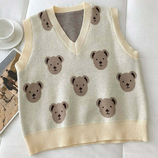 Coquette Aesthetic Bear Sweater Vest - Y2K Fashion for Women