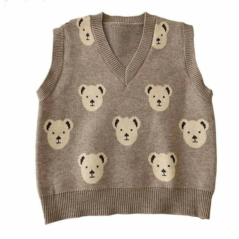 Coquette Aesthetic Bear Sweater Vest - Y2K Fashion for Women