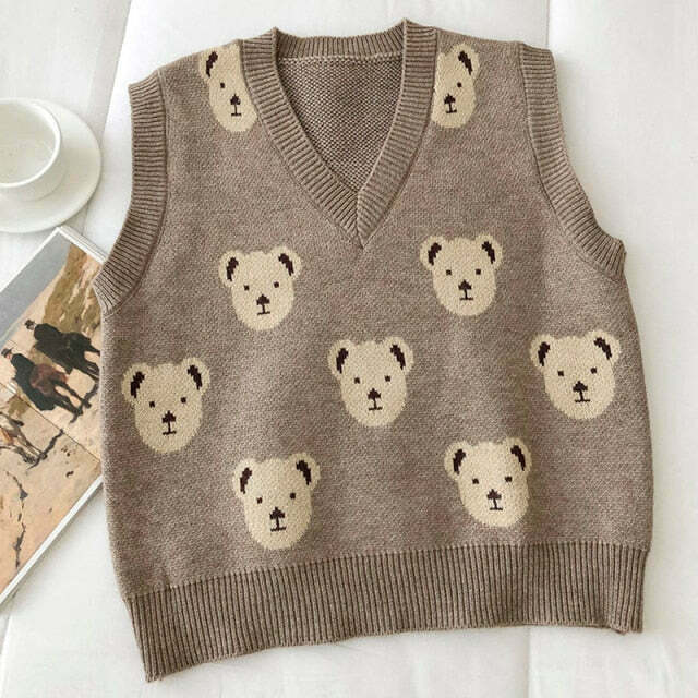 Coquette Aesthetic Bear Sweater Vest - Y2K Fashion for Women