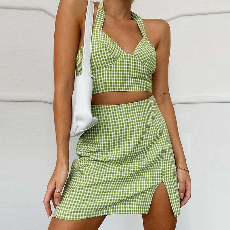Coquette Aesthetic Beccah Plaid Mini Skirt Set - Y2K Fashion Outfit with Grunge Style &