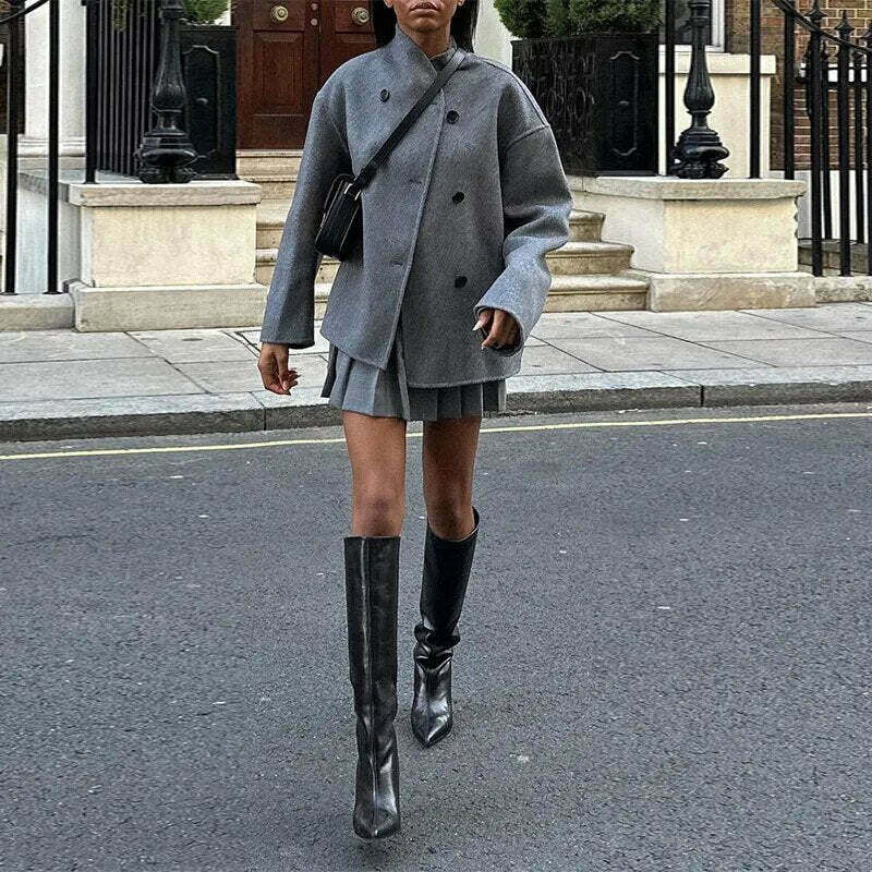 Coquette Aesthetic Benjamin Woolen Trench Coat - Y2K Fashion Statement Piece