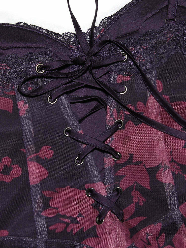 Coquette Aesthetic Berry Bouquet Backless Floral Dress - Y2K Fashion for Women