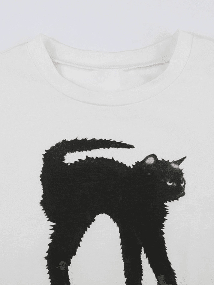Coquette Aesthetic Black Cat Crop Top - Y2K Fashion Grunge Style - Cute Tops for Women