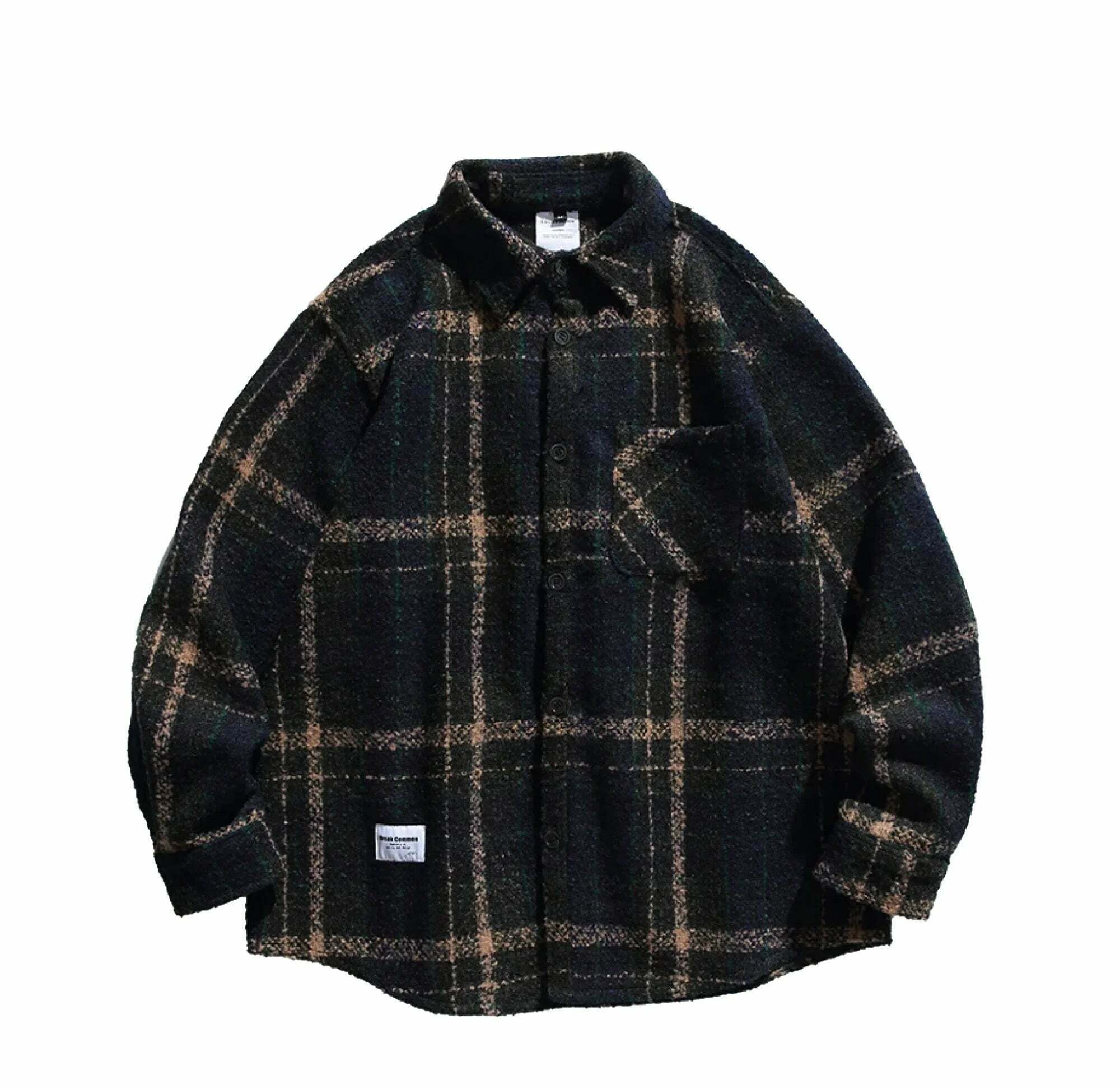 Coquette Aesthetic Boucle Texture Check Overshirt - Y2K Fashion Statement Piece