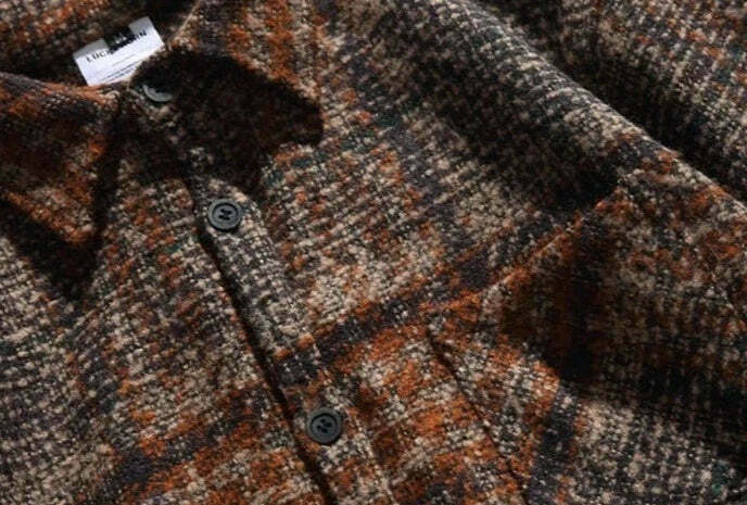 Coquette Aesthetic Boucle Texture Check Overshirt - Y2K Fashion Statement Piece