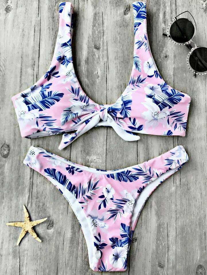 Coquette Aesthetic Bowknot Tropical Bikini Set - Y2K Fashion Swimwear