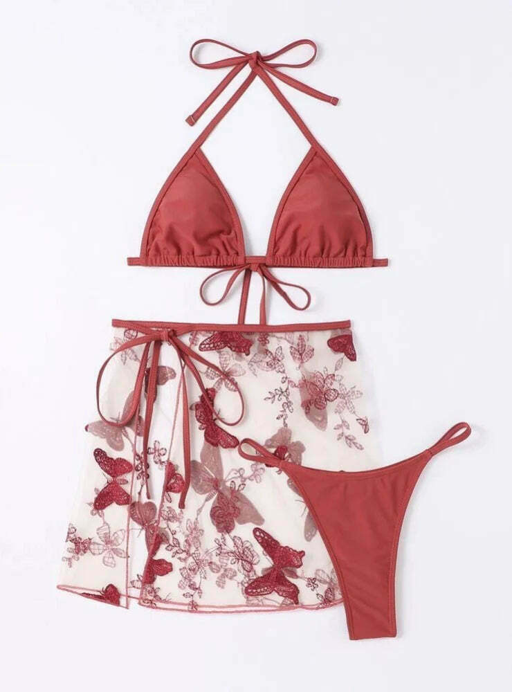 Coquette Aesthetic Butterfly Mesh Bikini Set - Y2K Fashion Swimwear