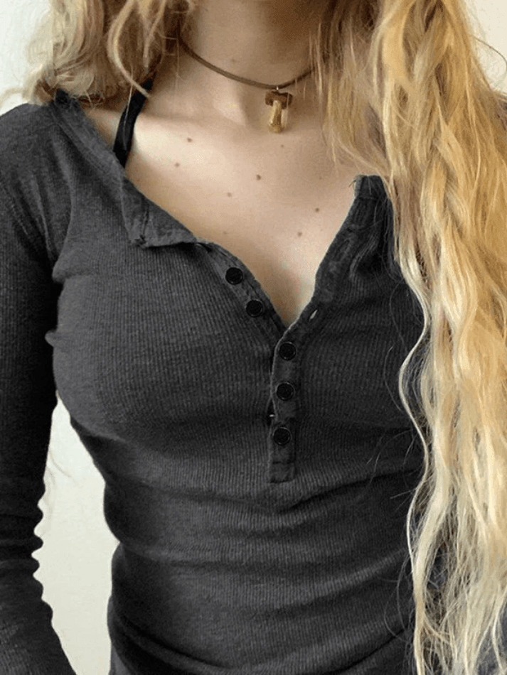 Coquette Aesthetic Button Down Knit Top - Y2K Fashion Grunge Style Cute Tops Pastel Goth