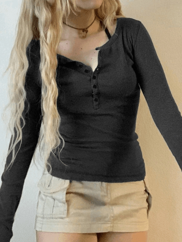 Coquette Aesthetic Button Down Knit Top - Y2K Fashion Grunge Style Cute Tops Pastel Goth