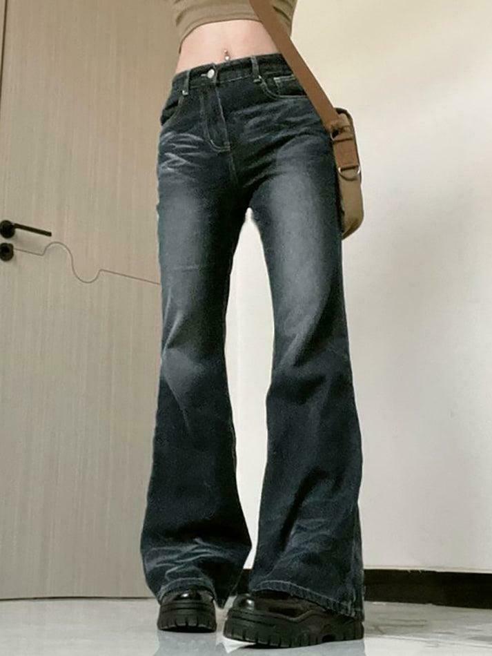 Coquette Aesthetic Cargo Skirt in Vintage Wash Slim-Fit Boot-Cut Jeans