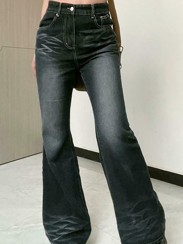 Coquette Aesthetic Cargo Skirt in Vintage Wash Slim-Fit Boot-Cut Jeans