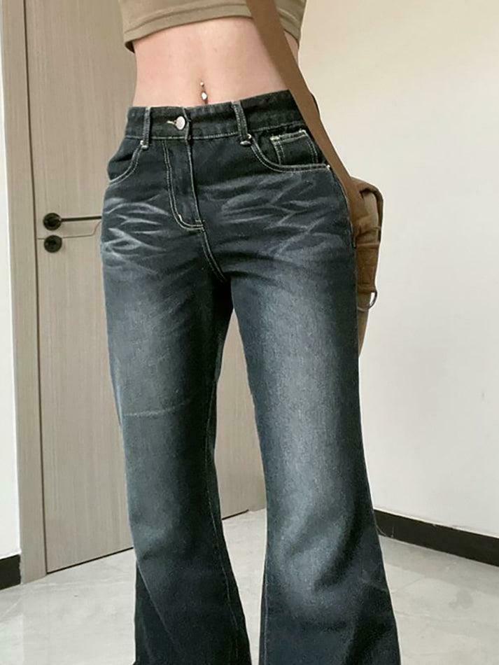 Coquette Aesthetic Cargo Skirt in Vintage Wash Slim-Fit Boot-Cut Jeans