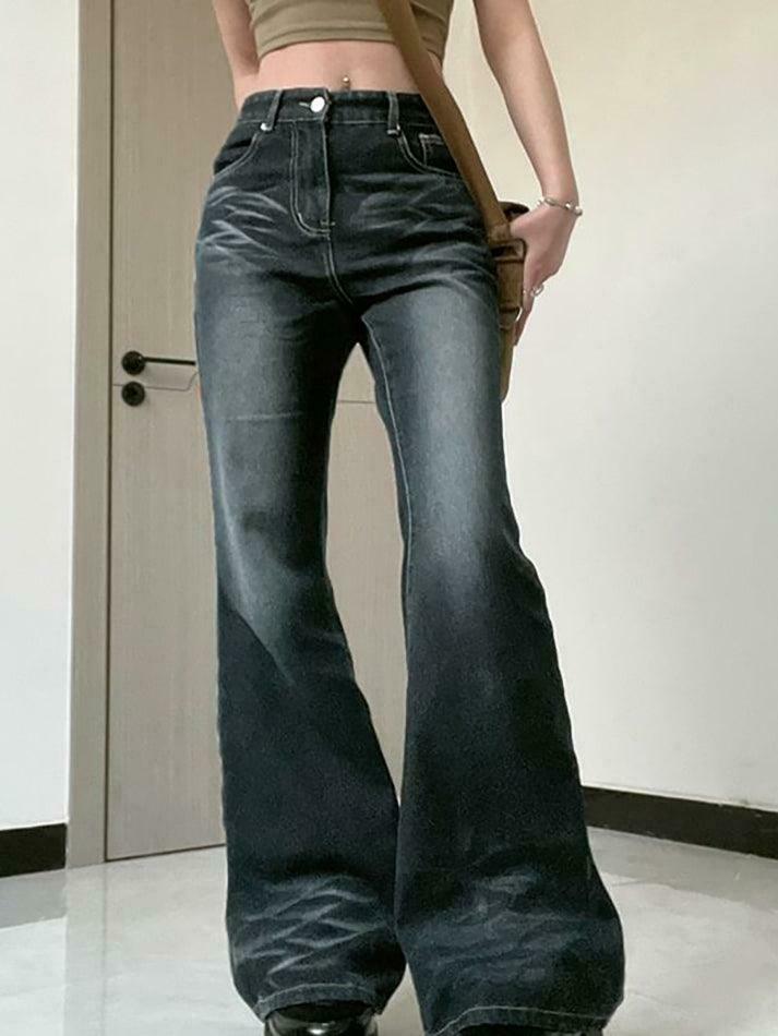 Coquette Aesthetic Cargo Skirt in Vintage Wash Slim-Fit Boot-Cut Jeans