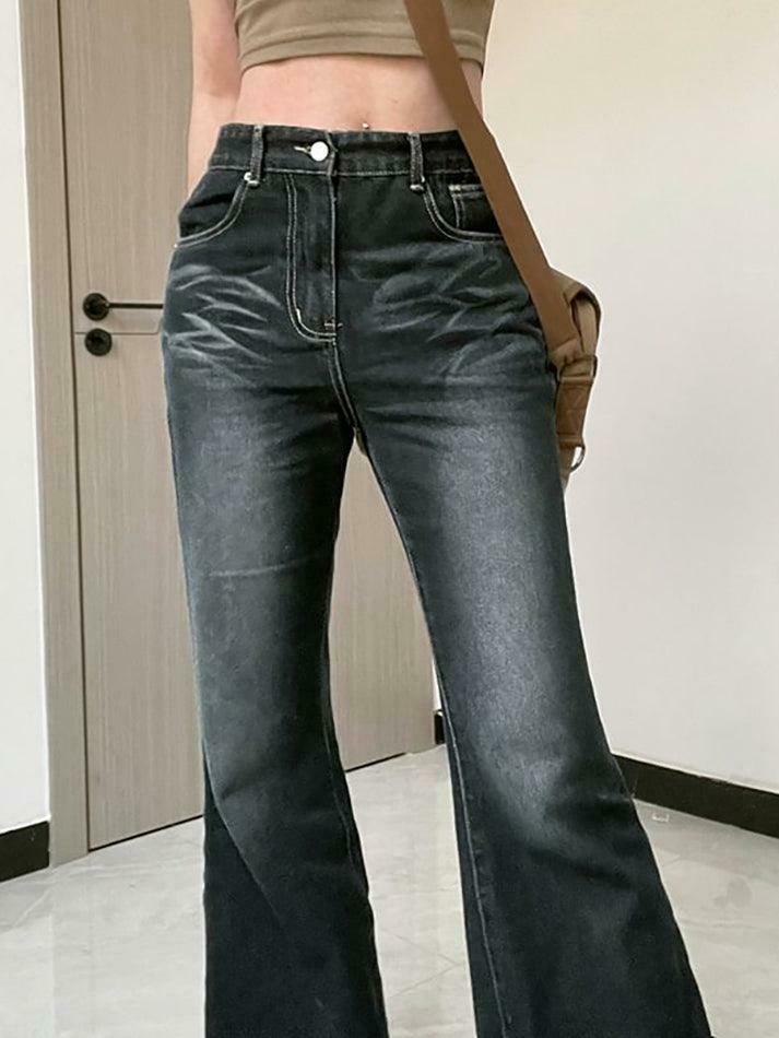 Coquette Aesthetic Cargo Skirt in Vintage Wash Slim-Fit Boot-Cut Jeans
