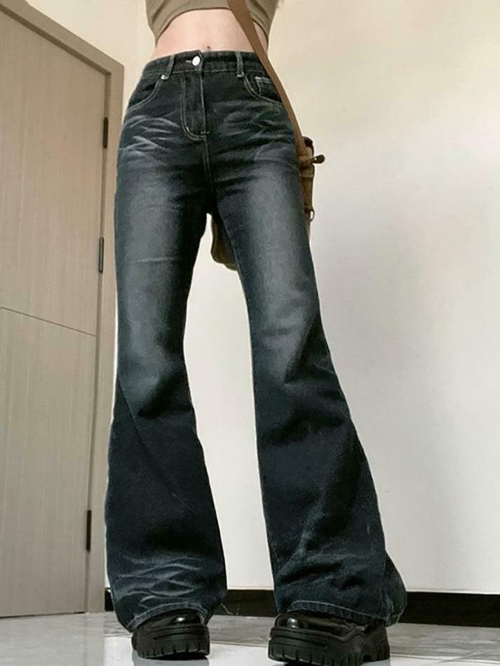 Coquette Aesthetic Cargo Skirt in Vintage Wash Slim-Fit Boot-Cut Jeans
