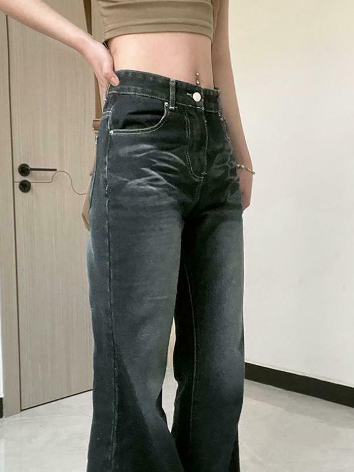 Coquette Aesthetic Cargo Skirt in Vintage Wash Slim-Fit Boot-Cut Jeans