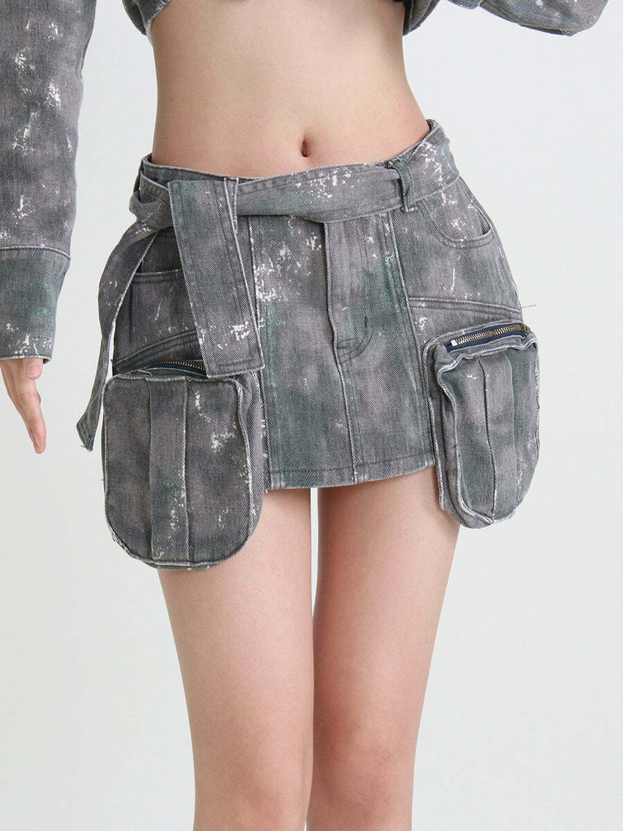 Coquette Aesthetic Cargo Skirt with 3D Pocket Zipper - Y2K Fashion Statement