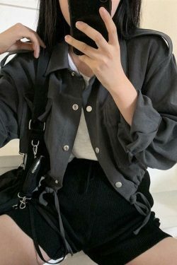 Coquette Aesthetic Cargo Skirt with Snap Button Drawstring - Grunge Style Cute Tops for Women