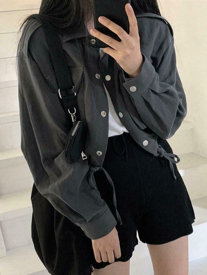 Coquette Aesthetic Cargo Skirt with Snap Button Drawstring - Grunge Style Cute Tops for Women