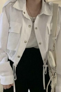 Coquette Aesthetic Cargo Skirt with Snap Button Drawstring - Grunge Style Cute Tops for Women