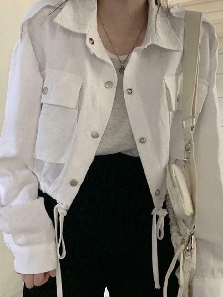 Coquette Aesthetic Cargo Skirt with Snap Button Drawstring - Grunge Style Cute Tops for Women