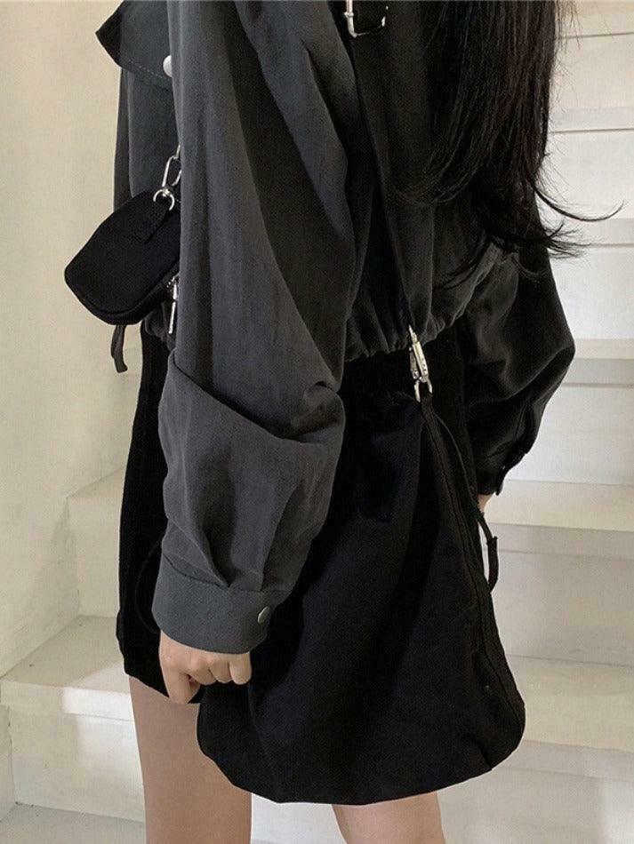 Coquette Aesthetic Cargo Skirt with Snap Button Drawstring - Grunge Style Cute Tops for Women
