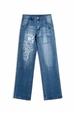 Coquette Aesthetic Cargo Skirt with Washed Heart Pattern - Y2K Fashion for Women