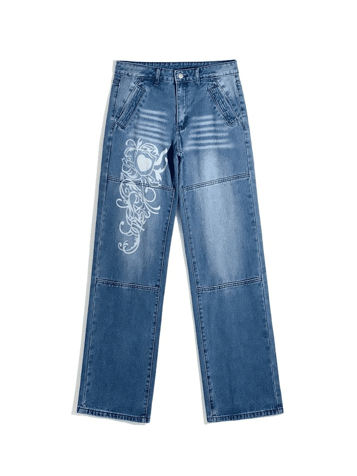 Coquette Aesthetic Cargo Skirt with Washed Heart Pattern - Y2K Fashion for Women