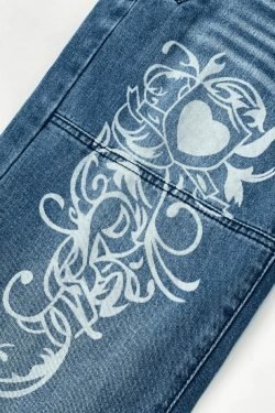 Coquette Aesthetic Cargo Skirt with Washed Heart Pattern - Y2K Fashion for Women