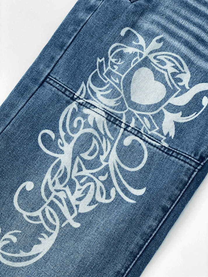 Coquette Aesthetic Cargo Skirt with Washed Heart Pattern - Y2K Fashion for Women