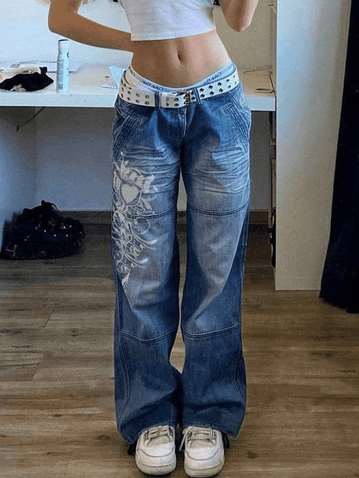 Coquette Aesthetic Cargo Skirt with Washed Heart Pattern - Y2K Fashion for Women