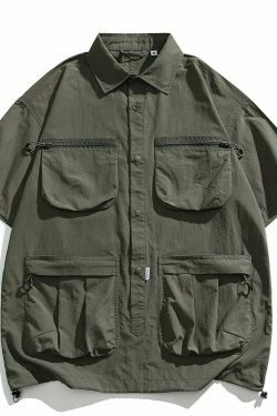 Coquette Aesthetic Cargo Skirt: Y2K Style Grunge Fashion Women's Short Sleeve Shirt