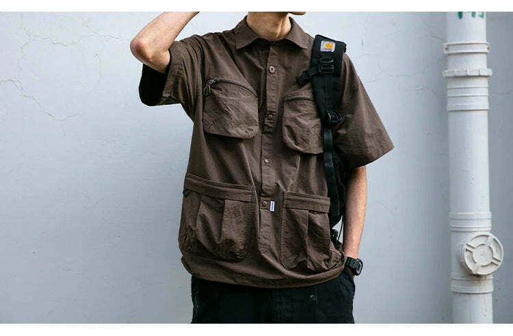 Coquette Aesthetic Cargo Skirt: Y2K Style Grunge Fashion Women's Short Sleeve Shirt