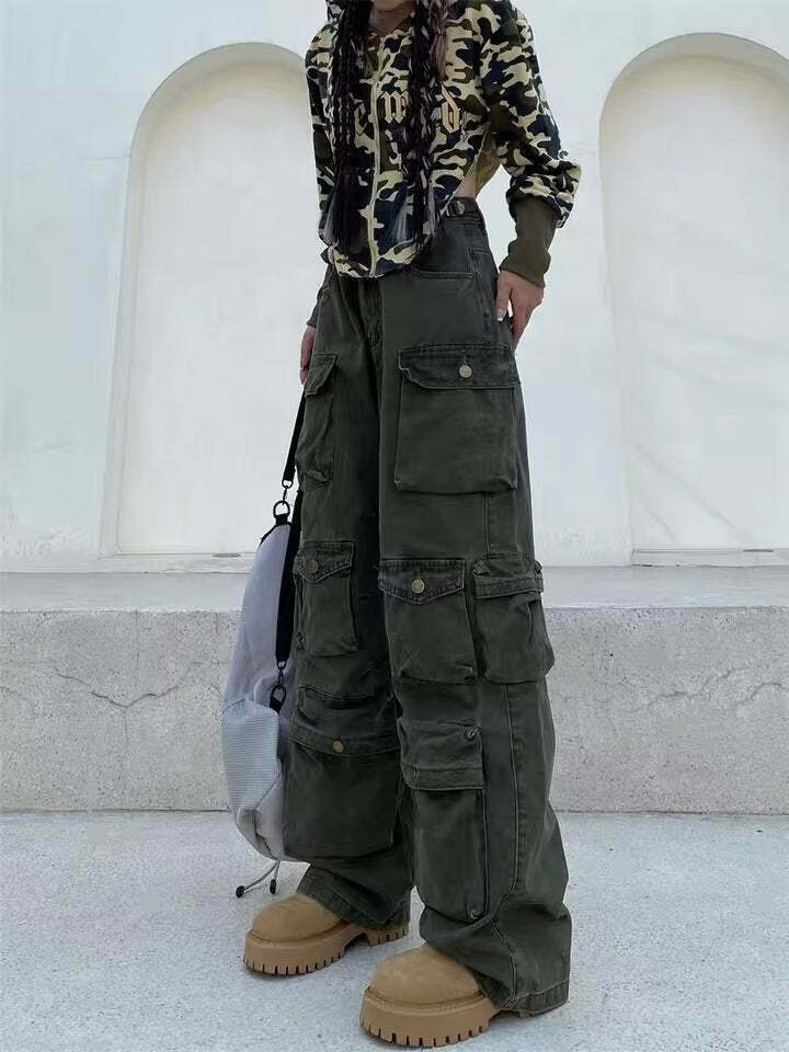 Coquette Aesthetic Cargo Skirt: Y2K Style with Multi-Pocket Loose Design for Women's Fashion