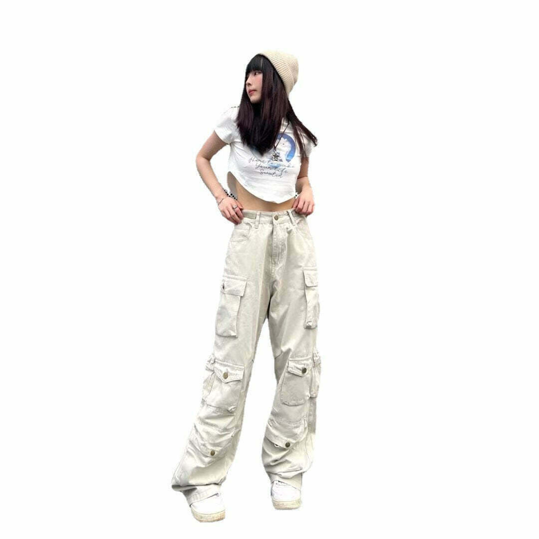 Coquette Aesthetic Cargo Skirt: Y2K Style with Multi-Pocket Loose Design for Women's Fashion