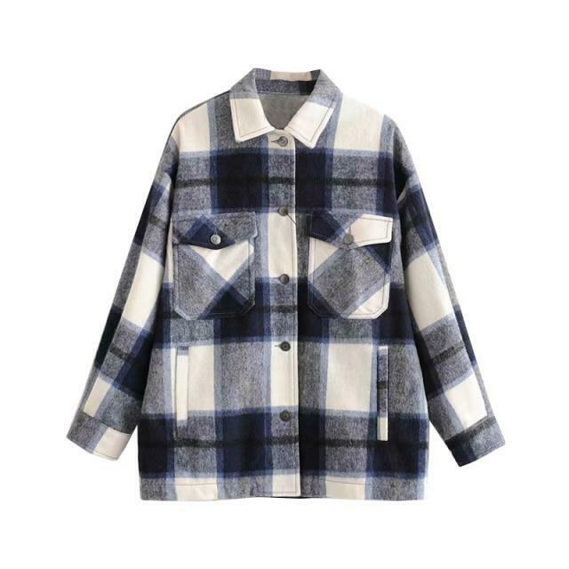 Coquette Aesthetic Checkered Jacket: Y2K Fashion Long Sleeve Shift for Women