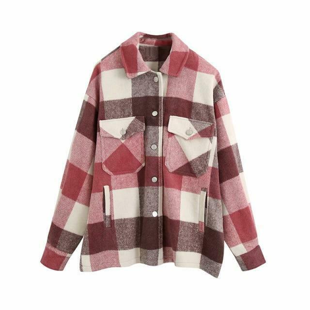 Coquette Aesthetic Checkered Jacket: Y2K Fashion Long Sleeve Shift for Women