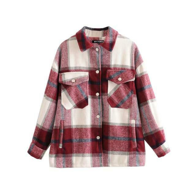 Coquette Aesthetic Checkered Jacket: Y2K Fashion Long Sleeve Shift for Women