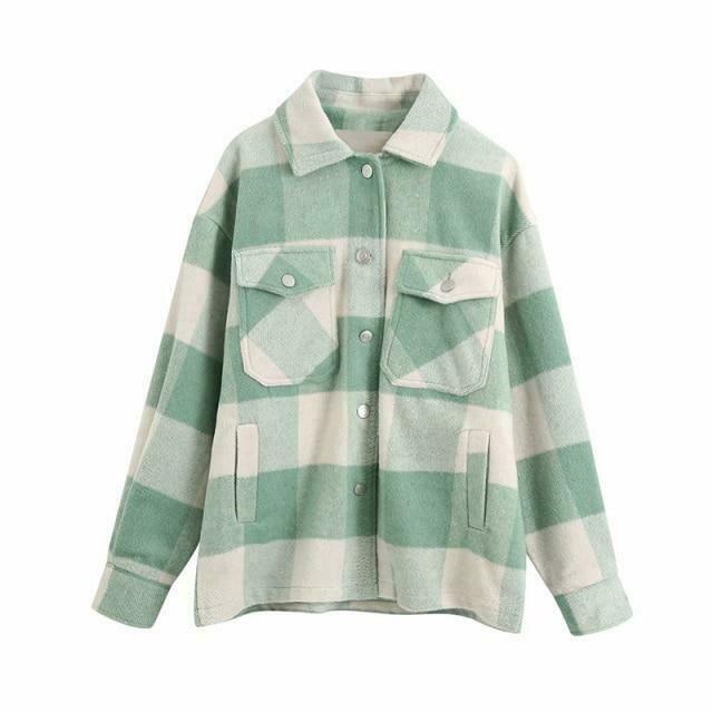 Coquette Aesthetic Checkered Jacket: Y2K Fashion Long Sleeve Shift for Women